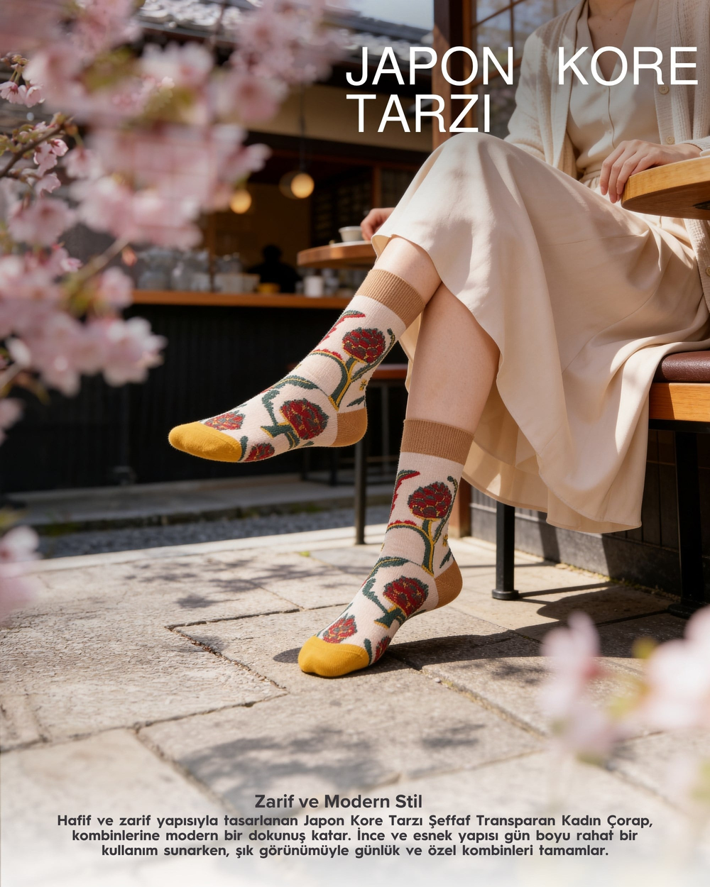 Kadın Japon Kore Tarzı Transparan Çorap Mozaik Çiçek