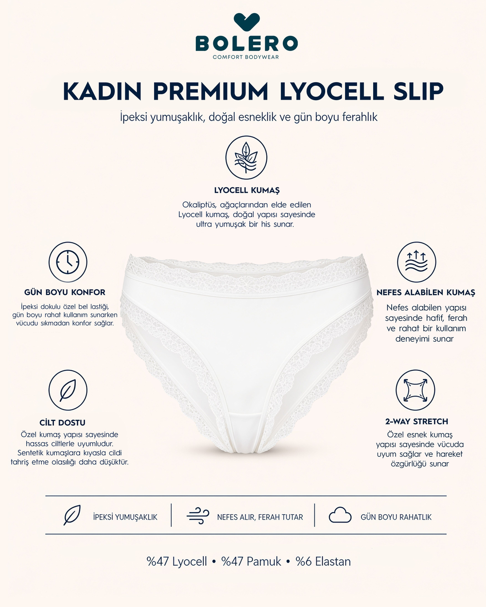 Kadın Premium Lyocell Slip Beyaz