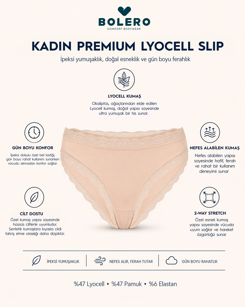 Kadın Premium Lyocell Slip Ten