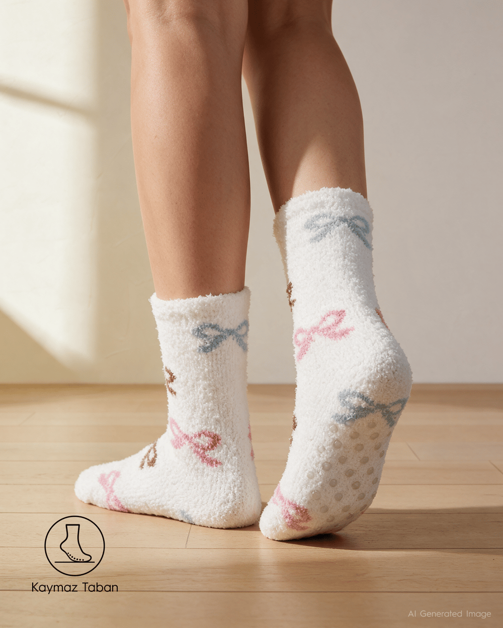 Kadın Soft Touch 2li Peluş Ev Çorabı Ayıcık Desen