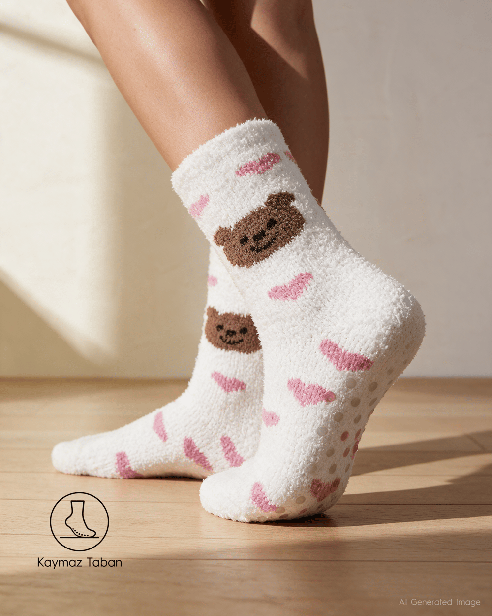 Kadın Soft Touch 2li Peluş Ev Çorabı Ayıcık Desen