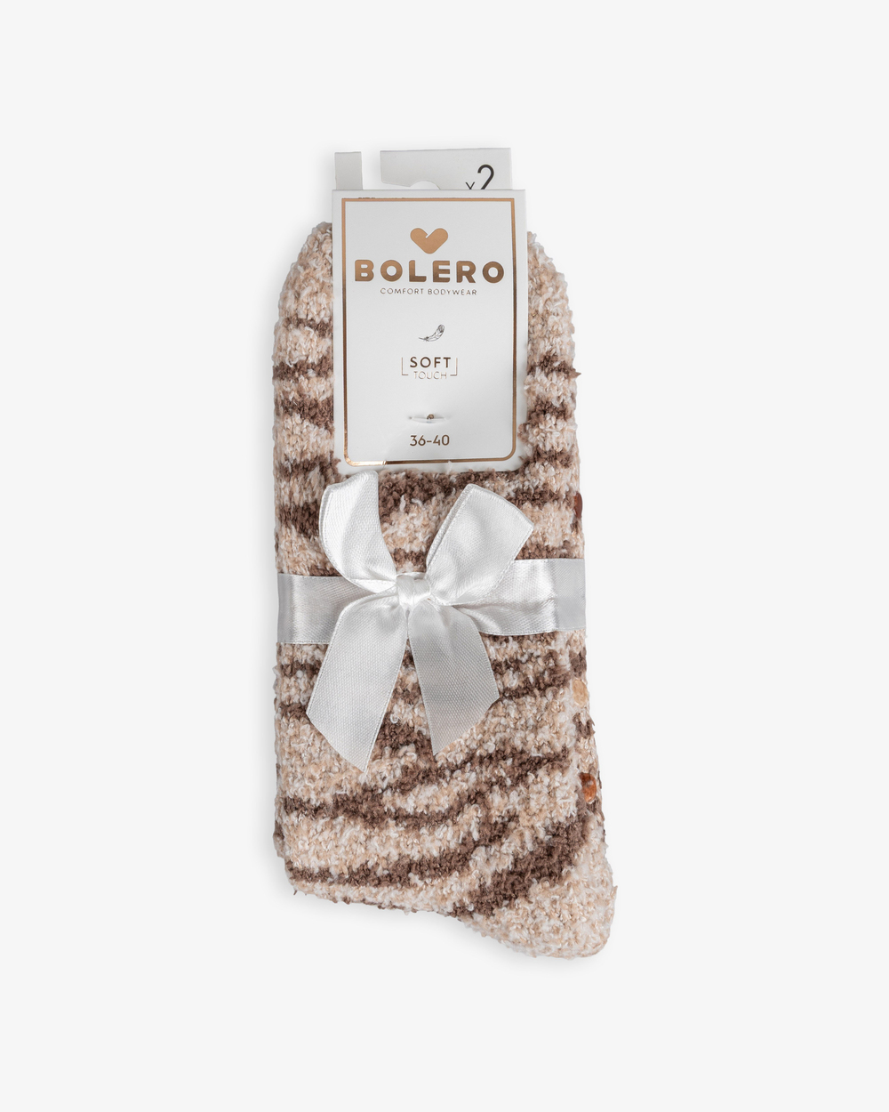 Kadın Soft Touch 2li Peluş Ev Çorabı Kahve Çizgili