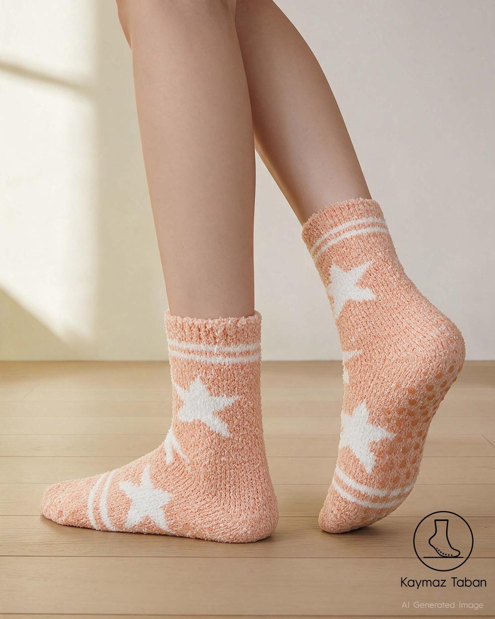Kadın Soft Touch 2li Peluş Ev Çorabı Yıldız Desen