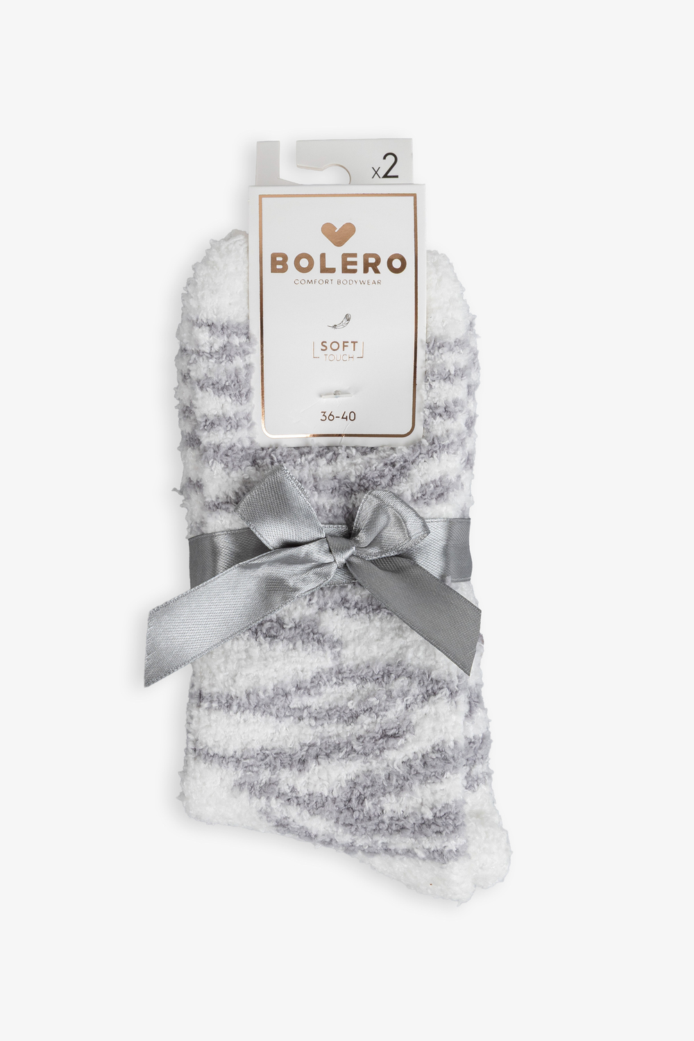 Kaydırmaz Taban Kadın Soft Touch 2li Peluş Ev Çorabı Gri Zebra Desenli