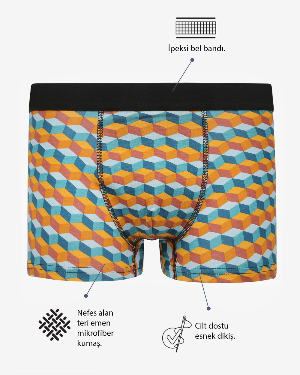Erkek Boxer Renkli Küp Desen