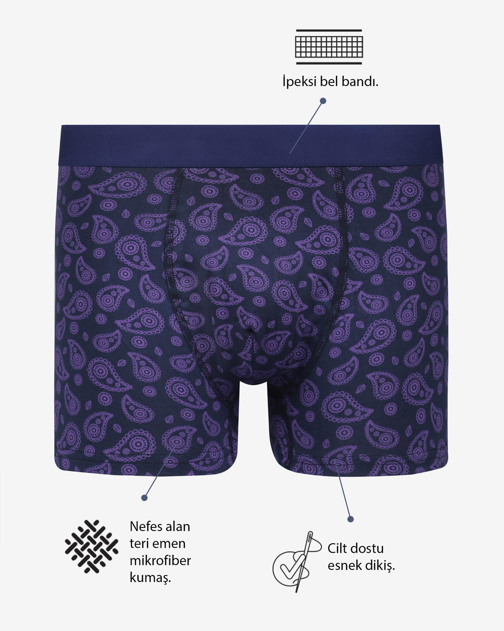 Erkek Boxer Paisley Desen Lacivert