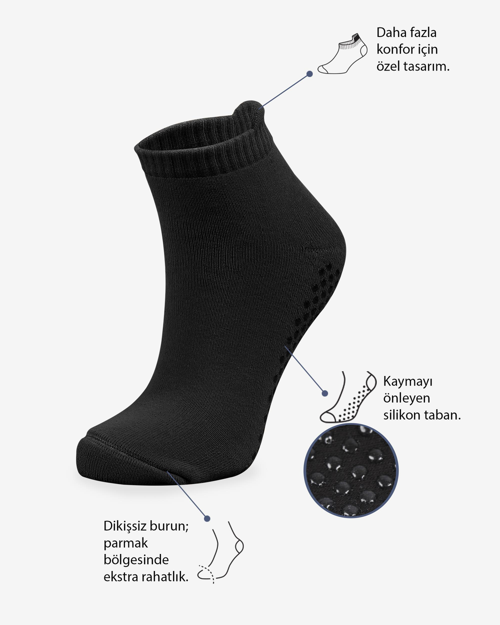 Kadın Dikişsiz Taban Altı Baskılı Havlu Patik Siyah