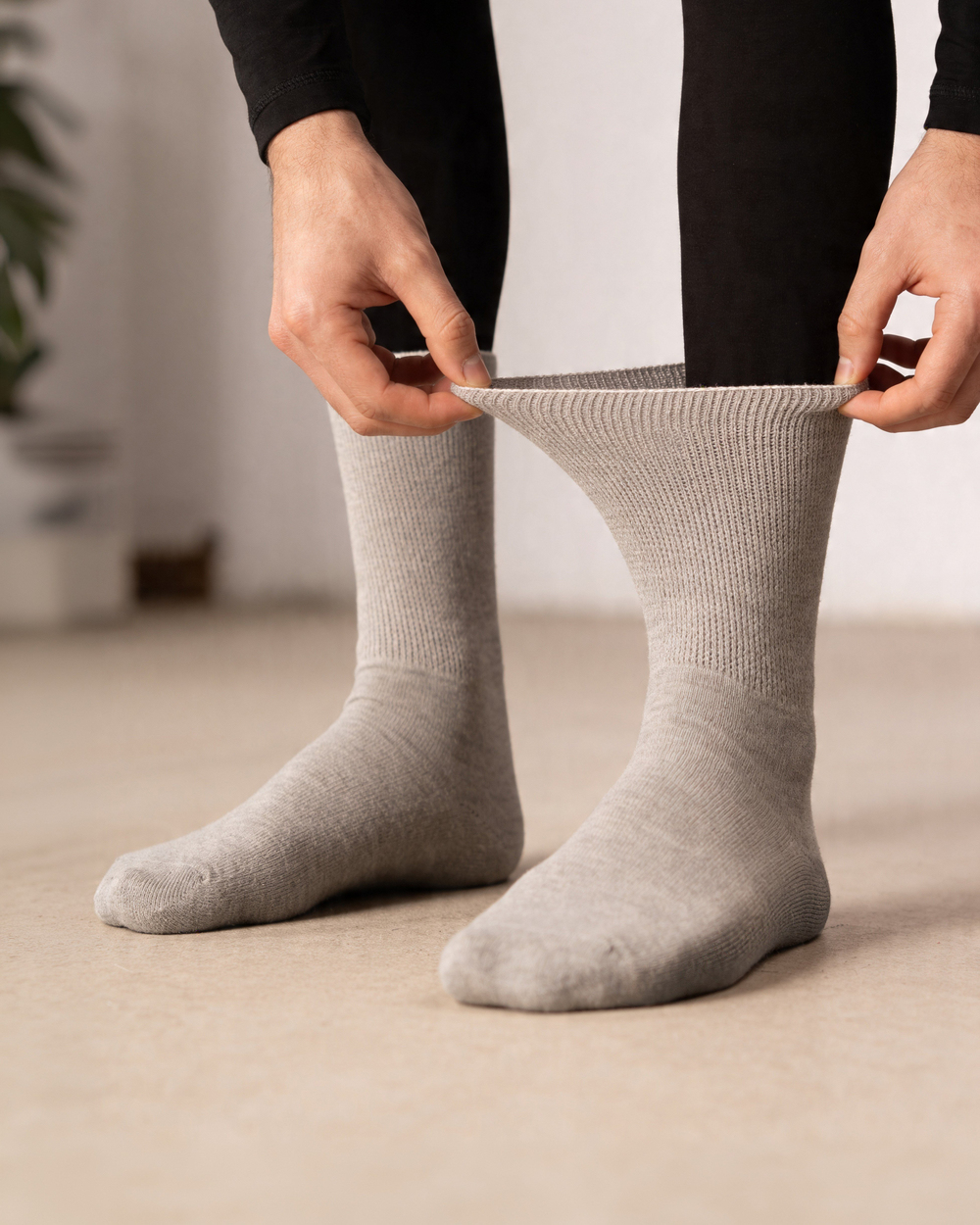 Unisex Dikişsiz Taban Havlu Diabet Şeker Çorabı Gri