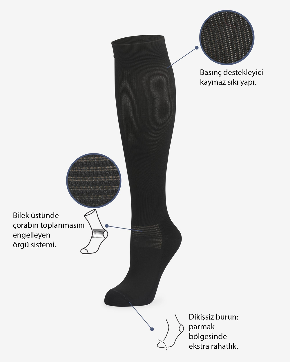 Unisex Uçuş & Seyahat Çorabı Siyah