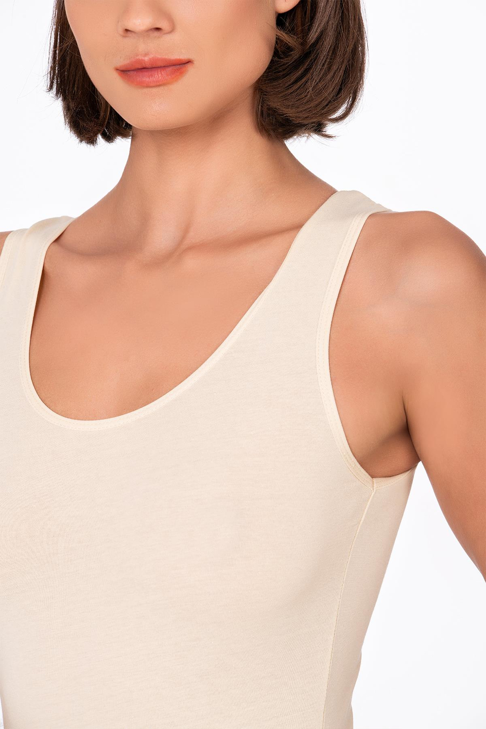 Kadın Pamuklu Likralı Süprem Kalın Askılı Kancalı Çıtçıtlı Body Zıbın | Ten K0602