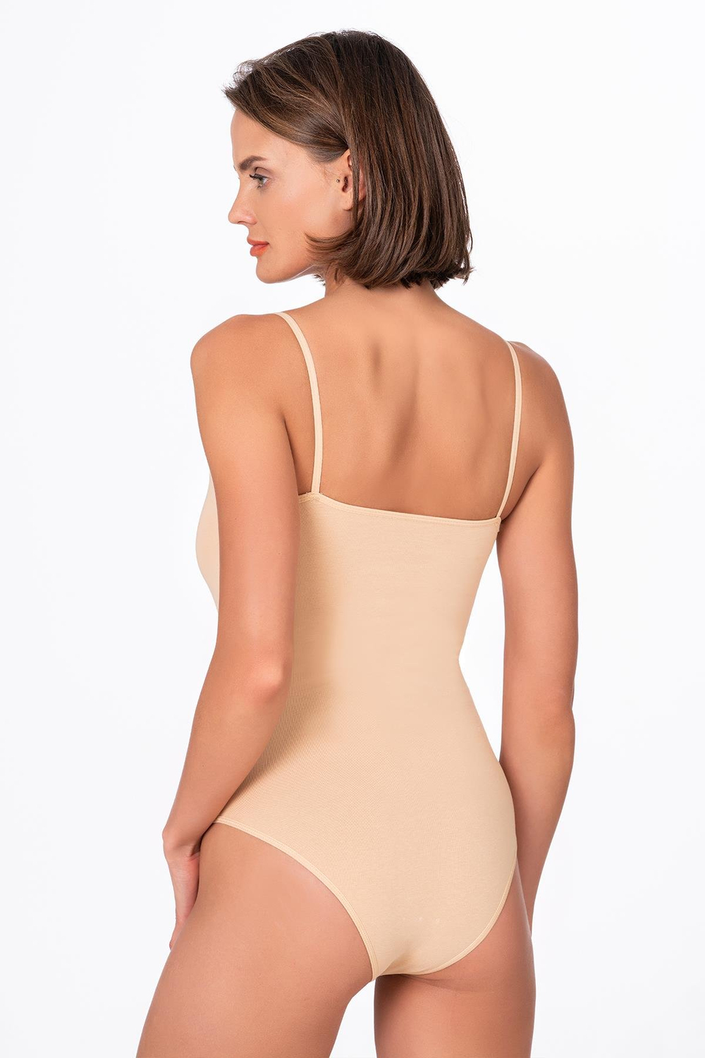 Kadın Pamuklu Likralı Süprem İnce Askılı Kancalı Çıtçıtlı Body Zıbın | Ten K0603