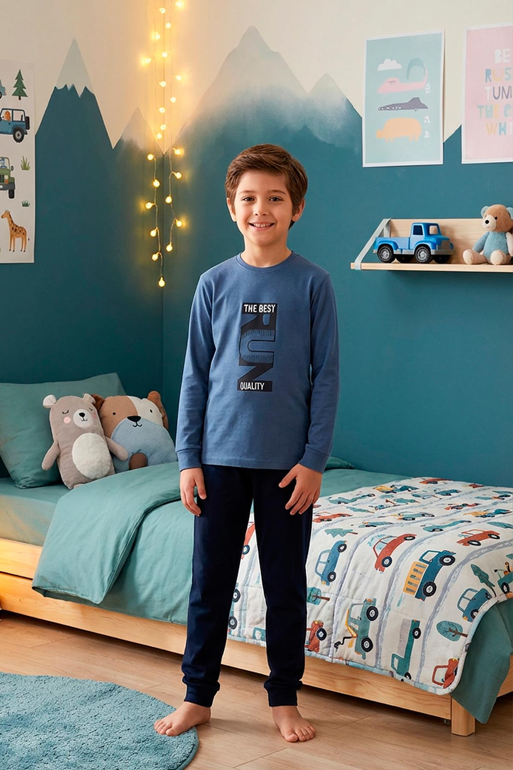 Erkek Çocuk İnterlok Bisiklet Yaka Pijama Takımı | İndigo 110