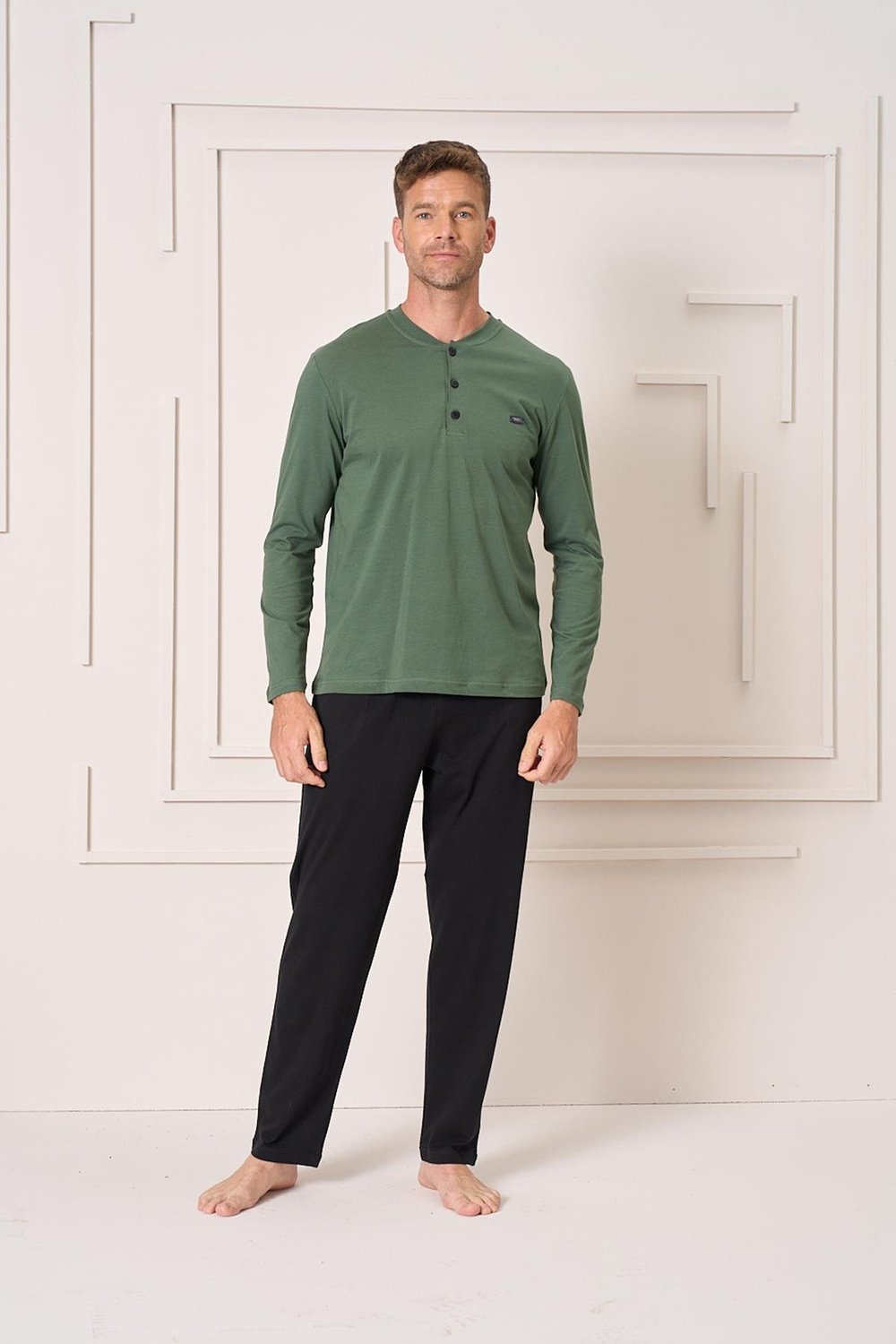 Erkek Penye Süprem Genç Önü Patlı Pijama Takımı | Yeşil 4105