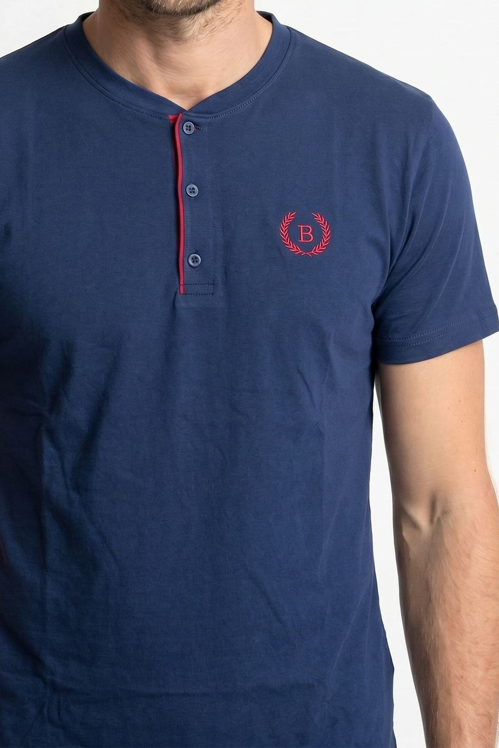 Erkek % 100 Pamuk Düğmeli Yaka Altı Düz Cepli Şortlu Pijama Takımı | Lacivert 622