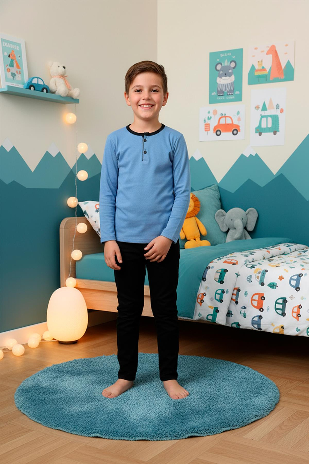 Erkek Çocuk İnterlok Bisiklet Yaka Pijama Takımı | Mavi 206