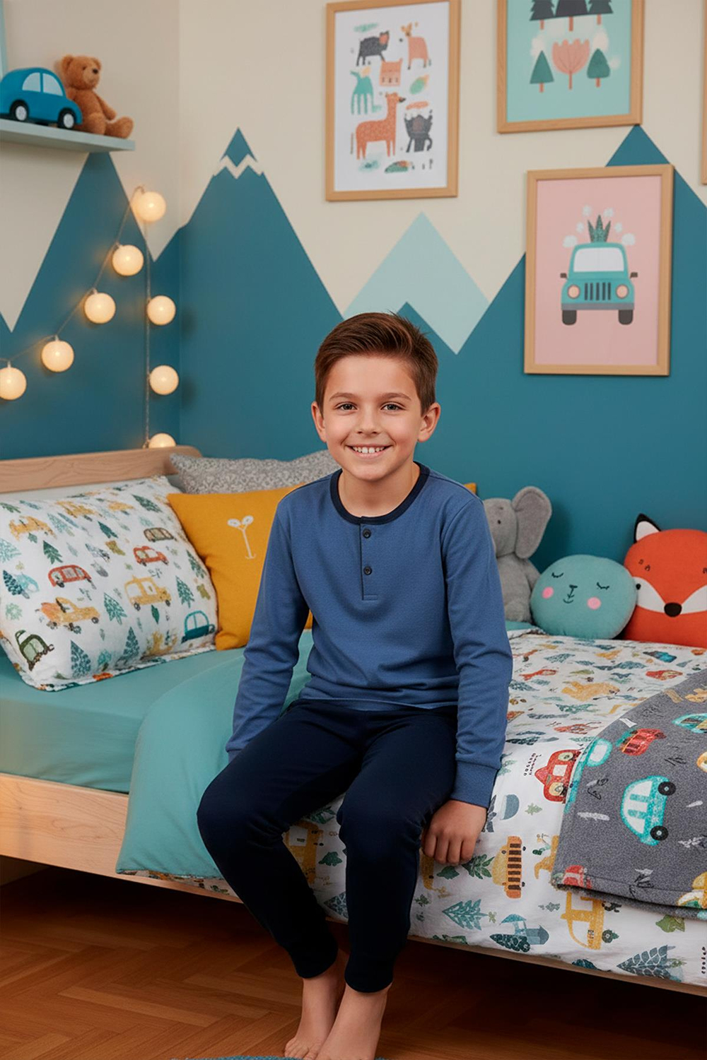 Erkek Çocuk İnterlok Bisiklet Yaka Pijama Takımı | İndigo 205