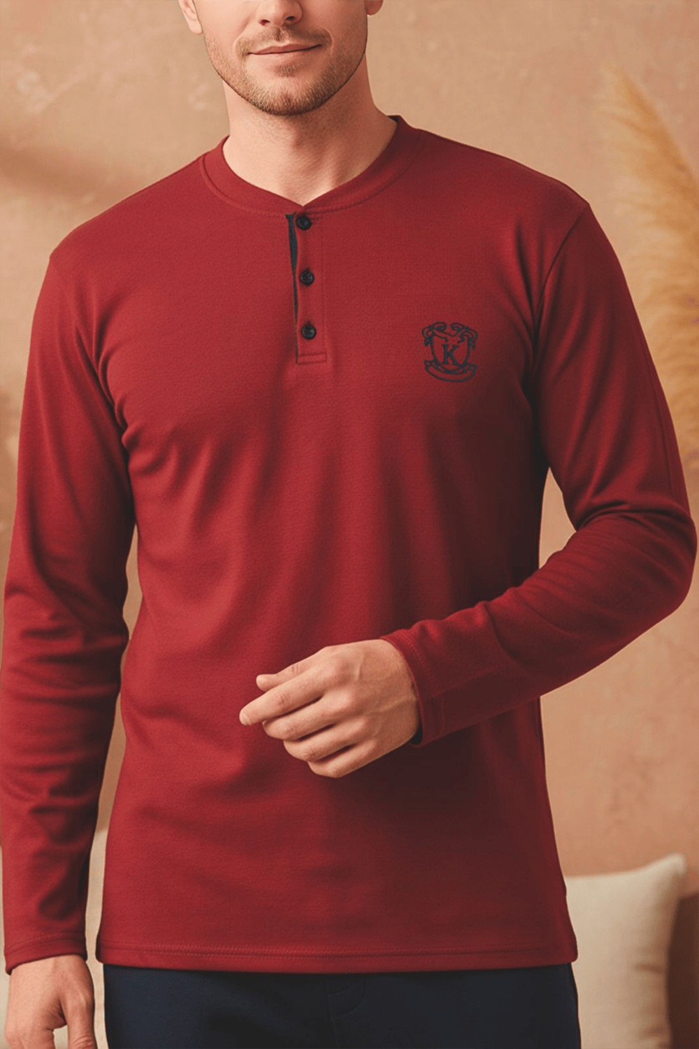 Erkek Patlı Yaka Kareli Pamuklu Pijama Takımı | Bordo