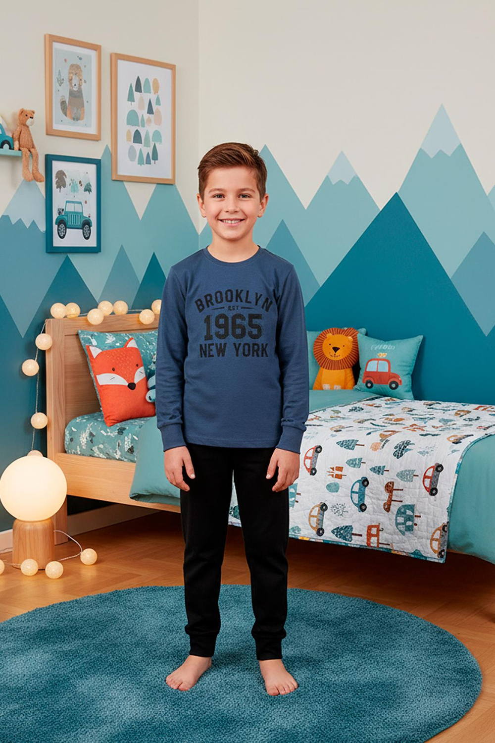 Erkek Çocuk İnterlok Bisiklet Yaka Pijama Takımı | İndigo 112