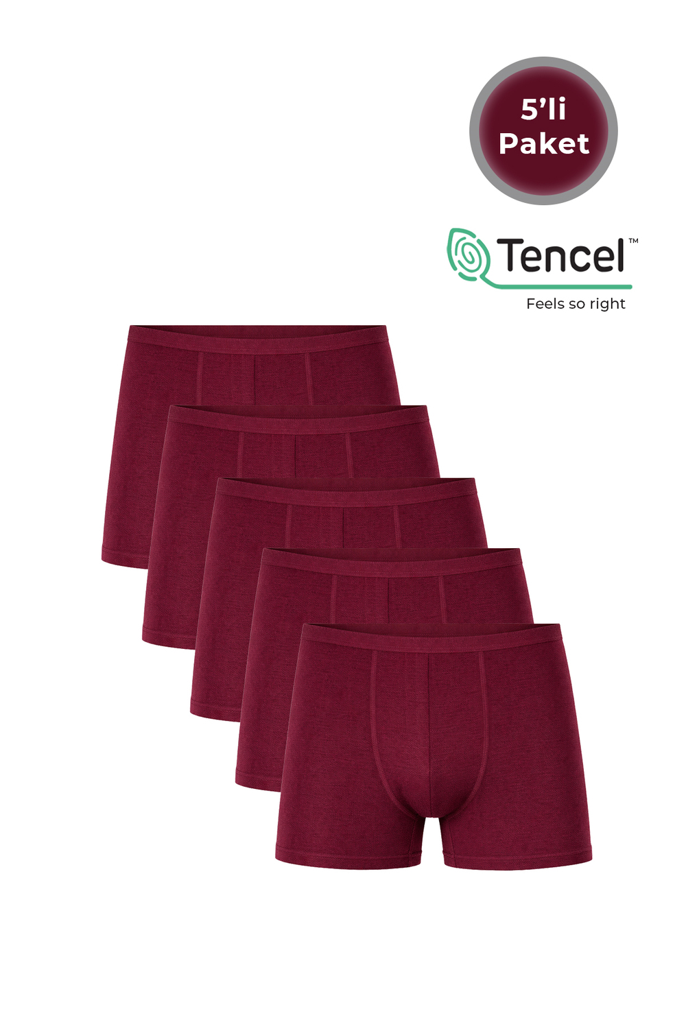 5li Paket Erkek İnce Bel Modal Boxer | Bordo K11897