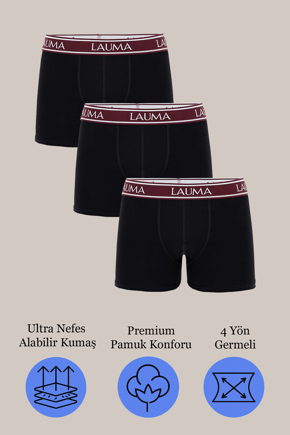 3lü Erkek Jarse Penye Boxer | Siyah 1163580041