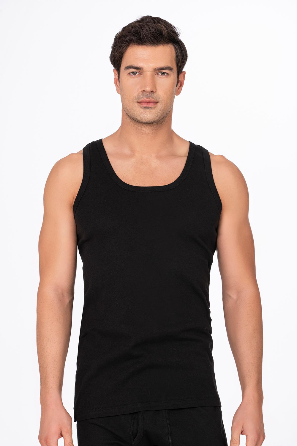 3lü Paket Pamuklu Ribana Kalın Askılı Erkek Atlet | Siyah K0113