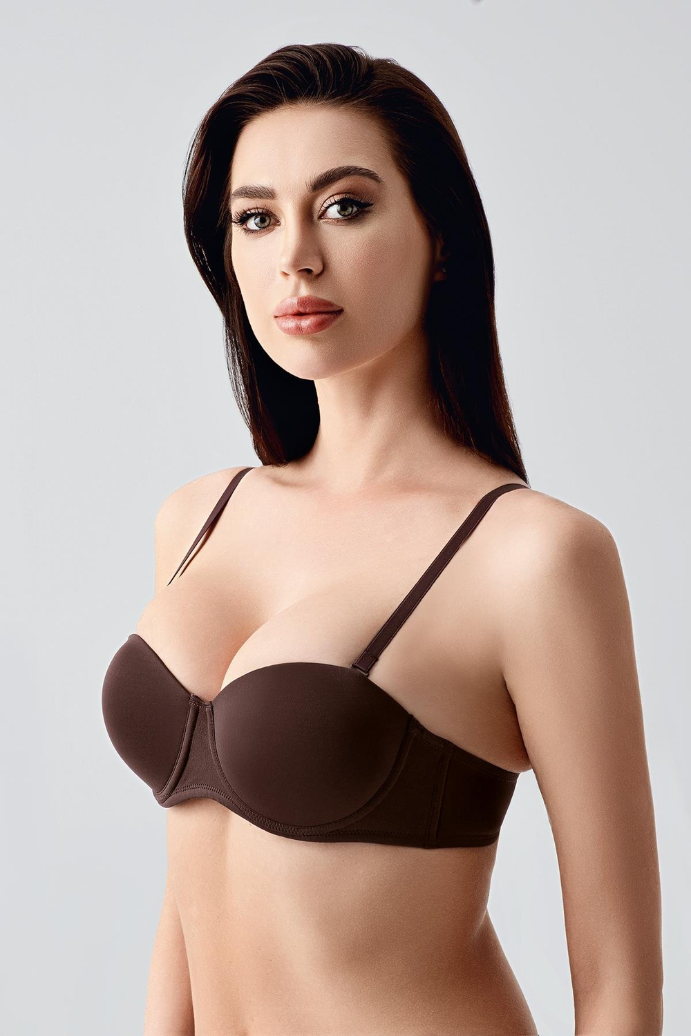 Kadın B Kap Destekli Çıkarılabilir Askılı Straplez Basic Sütyen | Kahve 7055