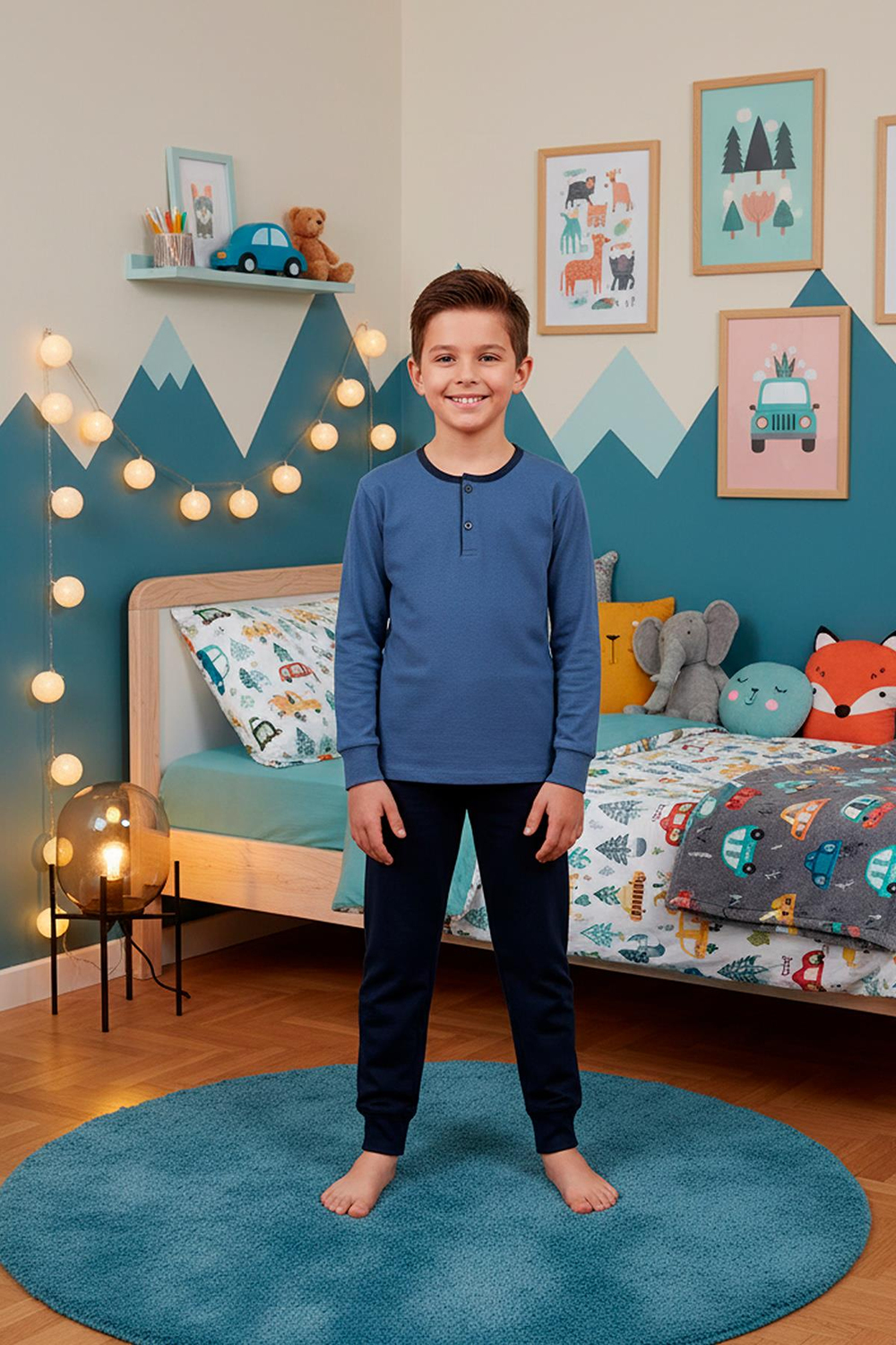 Erkek Çocuk İnterlok Bisiklet Yaka Pijama Takımı | İndigo 205