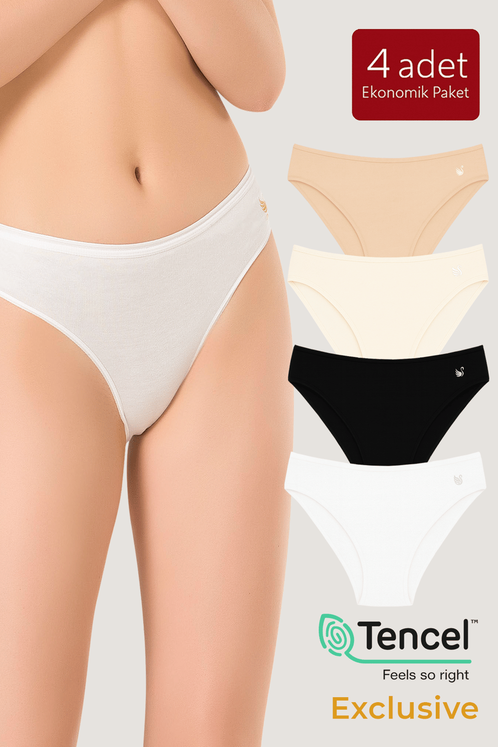 4lü Paket Kadın Pamuklu Modal Esnek Yumuşak Slip Külot | Asorti K23924