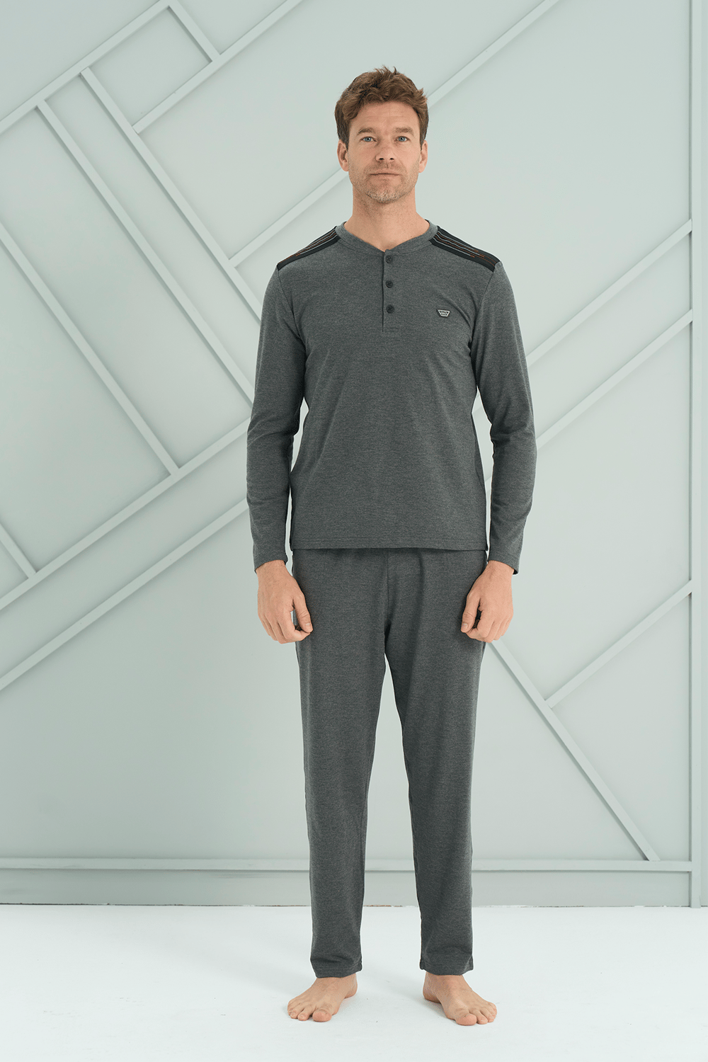 Erkek İnterlok Genç Önü Patlı Pijama Takım | Antrasit 2215