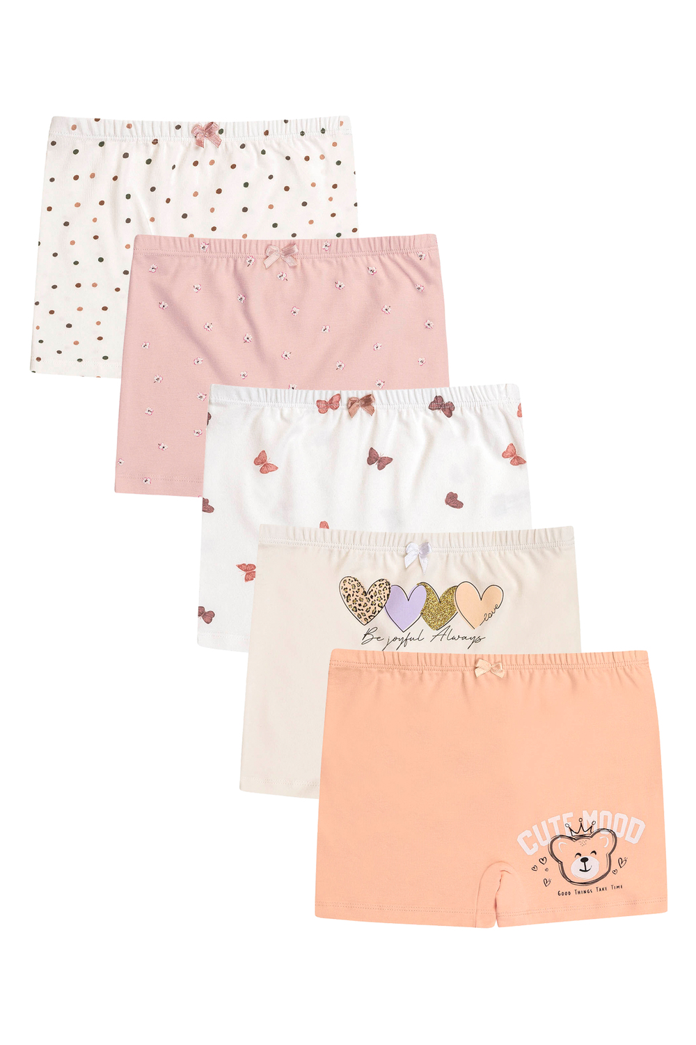 5li Paket Kız Çocuk Karışık Desenli Pamuklu Yumuşak Şort Boxer | 41602