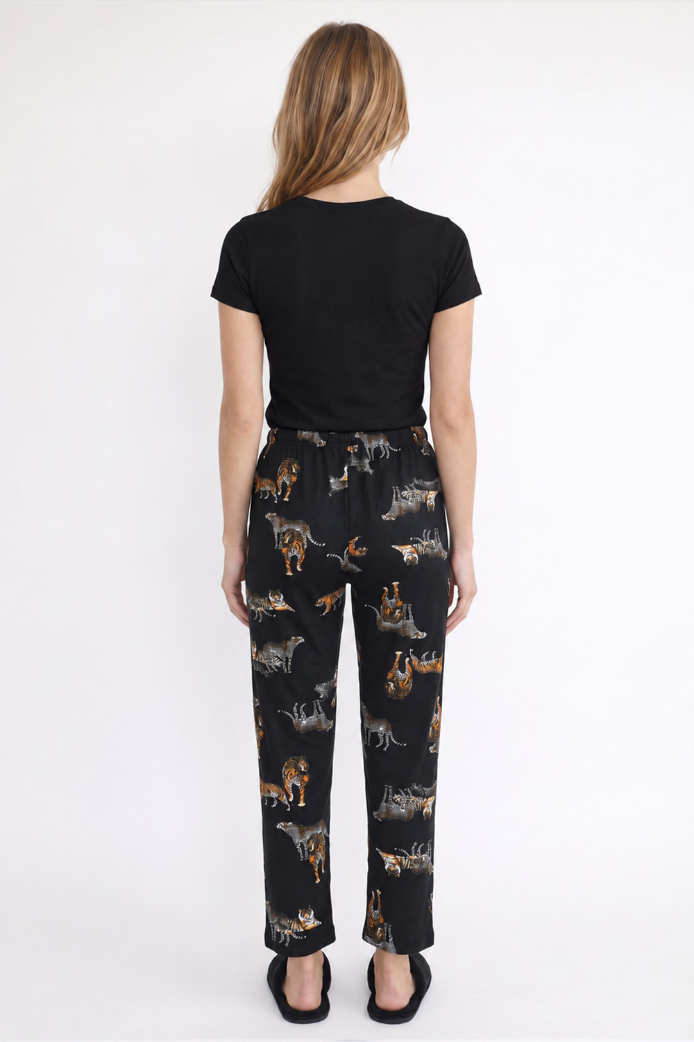 Kadın Süet Siyah Kaplan Desen Pijama Tek Alt