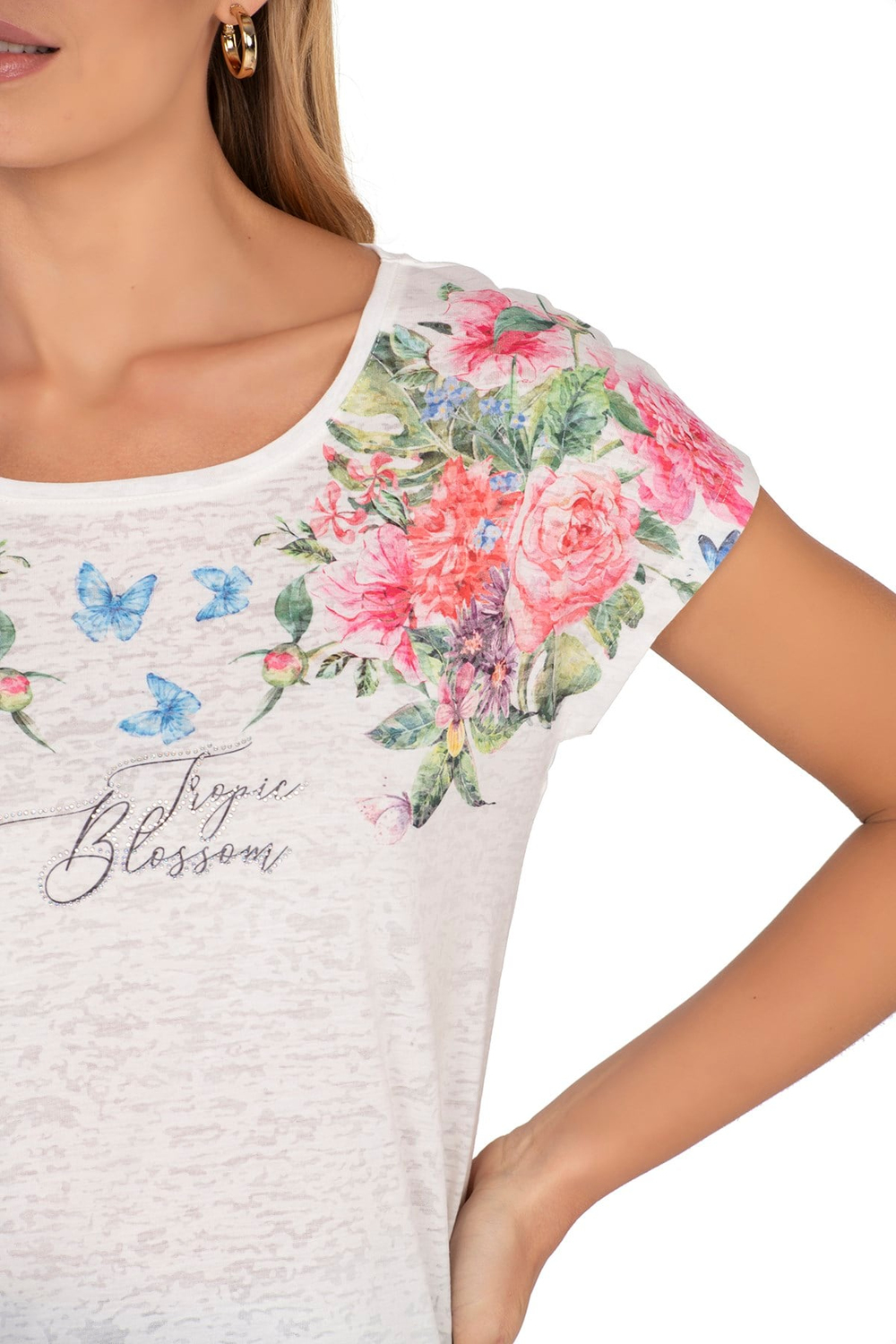 Kadın Floral Desenli Yazı Detaylı Bluz | Ekru 25792