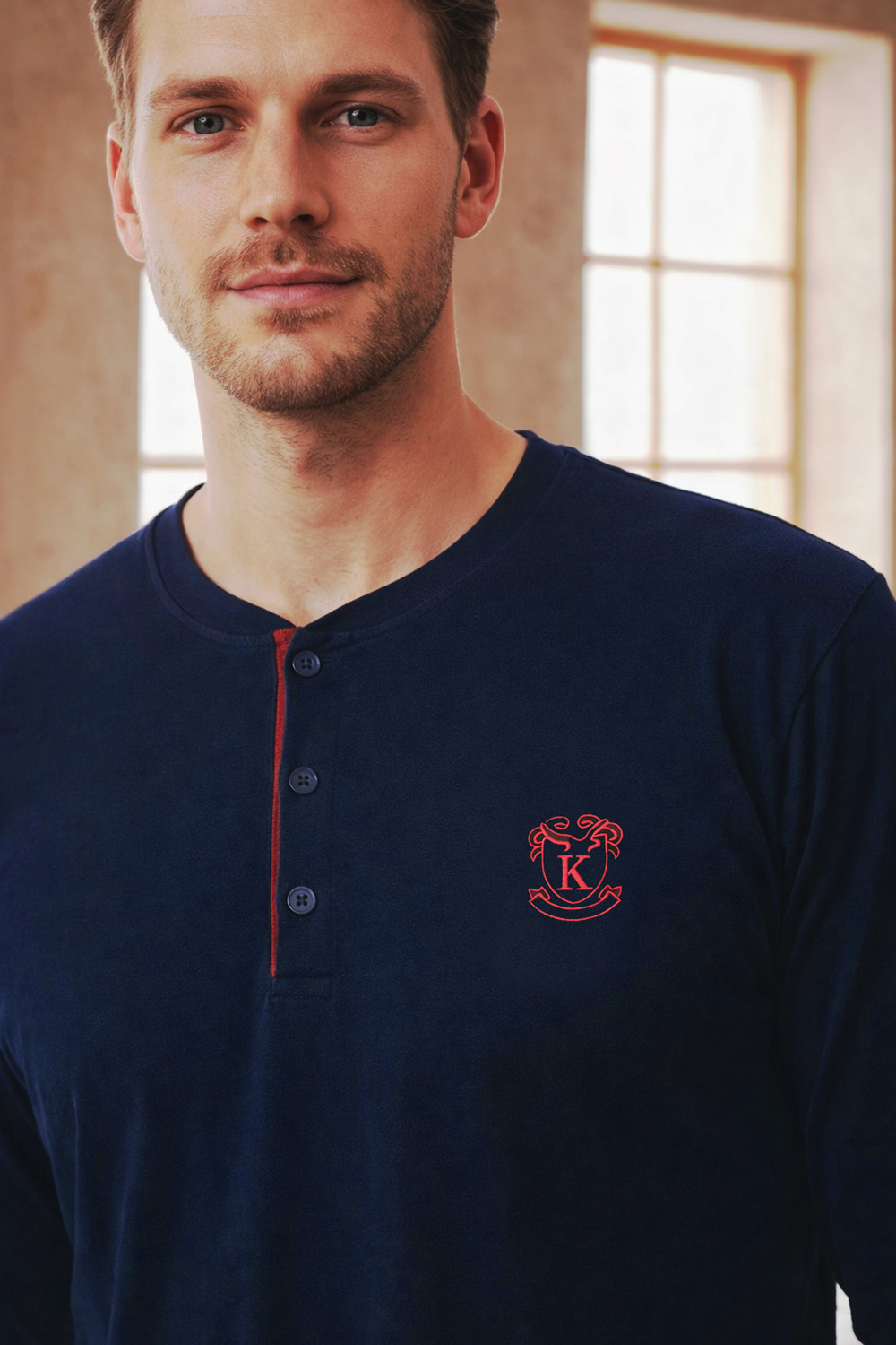 Erkek Uzun Kollu 4 Mevsim Penye Süprem Önü Patlı Pijama Takımı | Lacivert 802