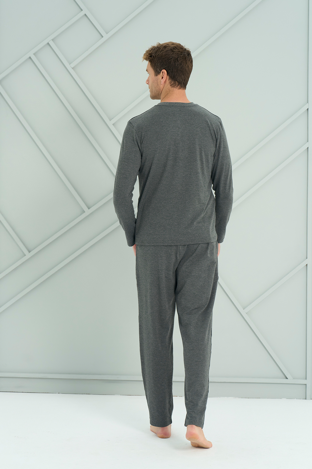Erkek İnterlok Genç Önü Patlı Pijama Takım | Antrasit 2215