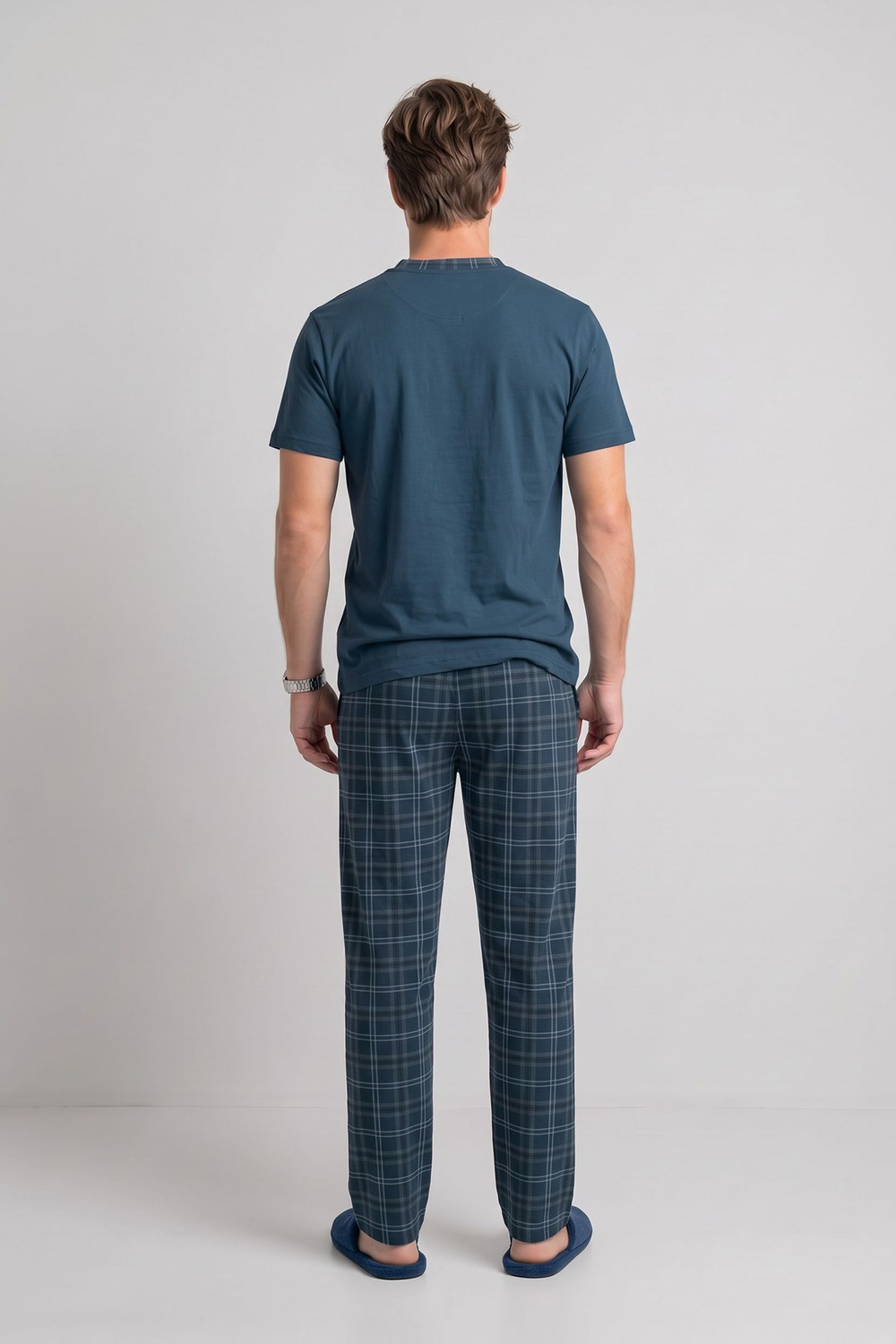 Erkek Genç %100 Pamuk Önü Patlı Pijama Takımı | Füme 619