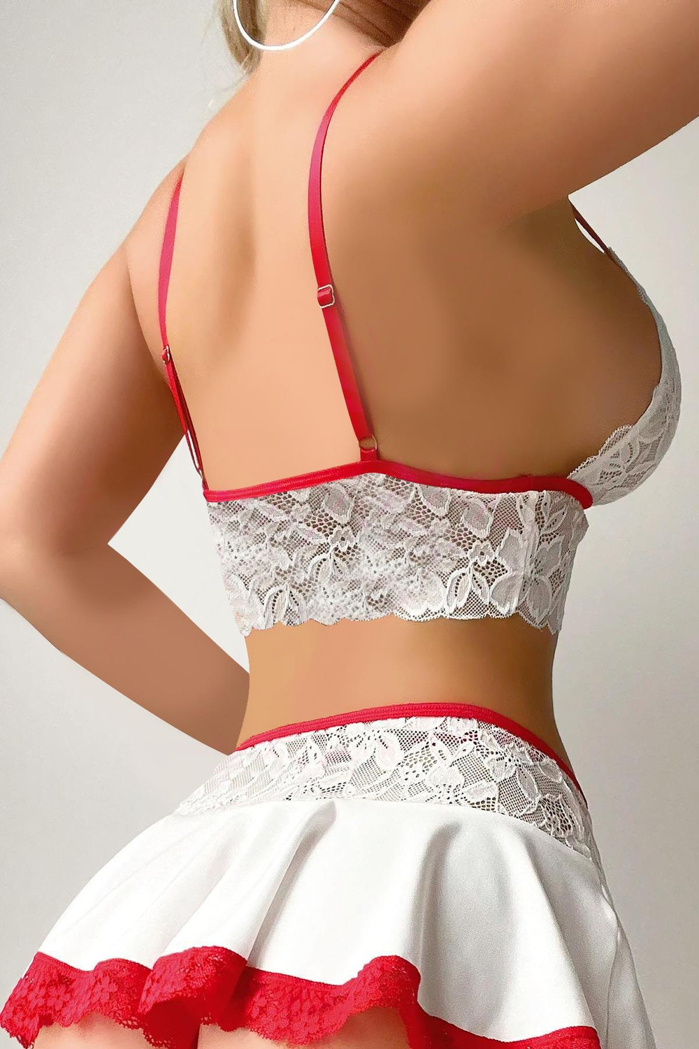 Dantel Büstiyer Jartiyerli Kostüm | Beyaz 7047