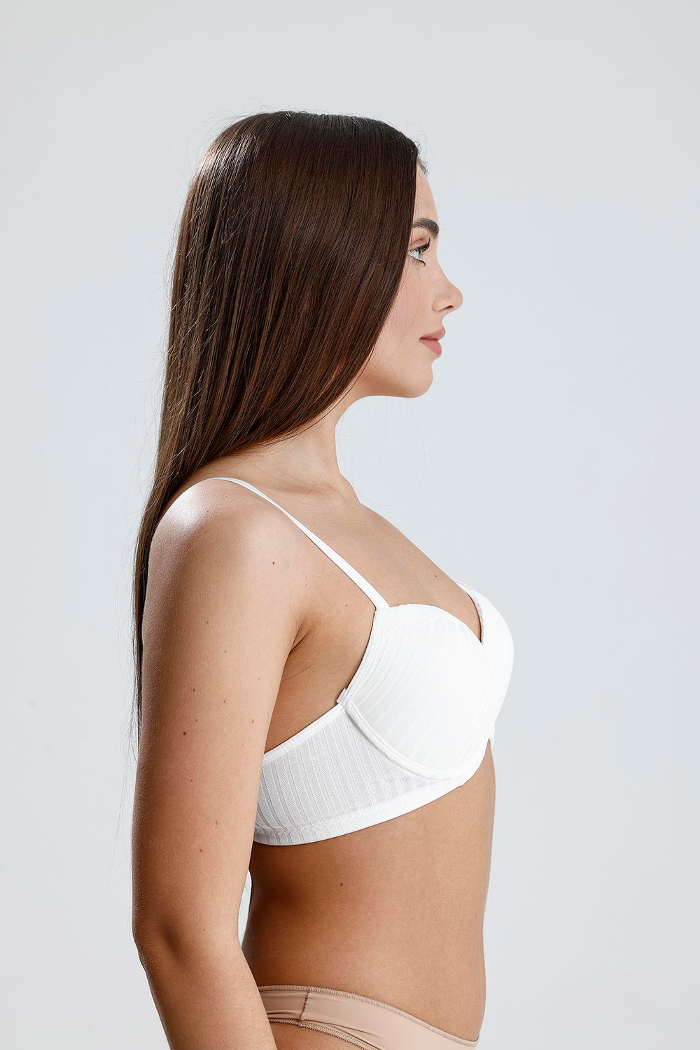 Destekli Dantel Detay Jakarlı Sütyen | Ekru 133