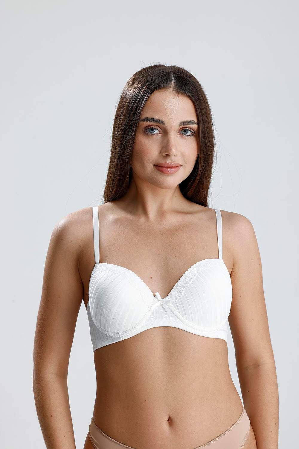 Destekli Dantel Detay Jakarlı Sütyen | Ekru 133