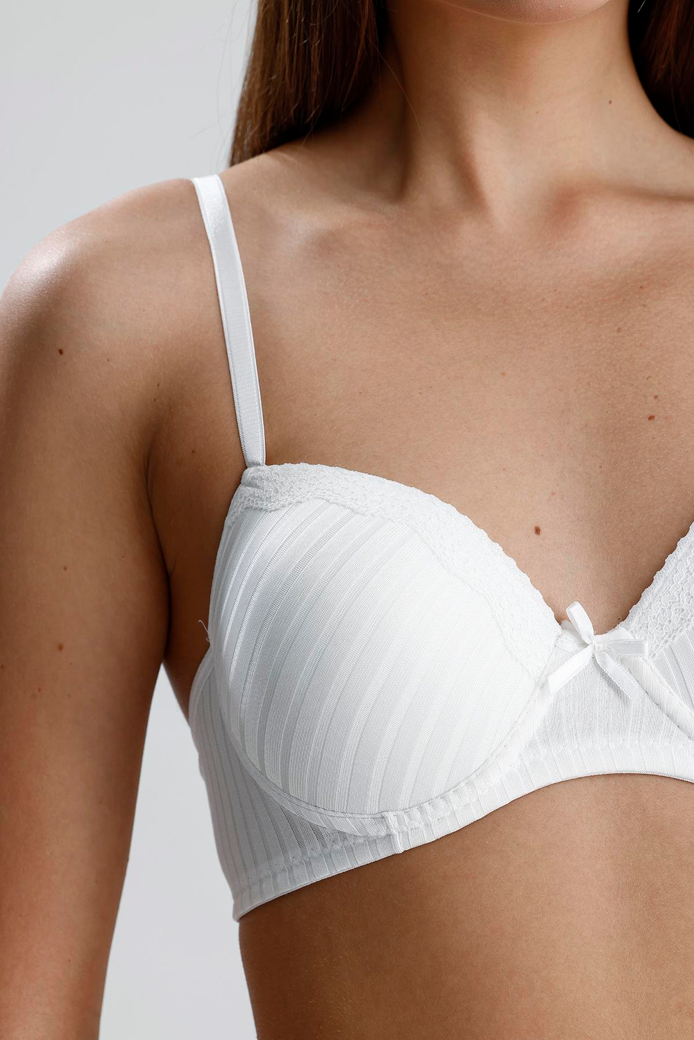 Destekli Dantel Detay Jakarlı Sütyen | Ekru 133