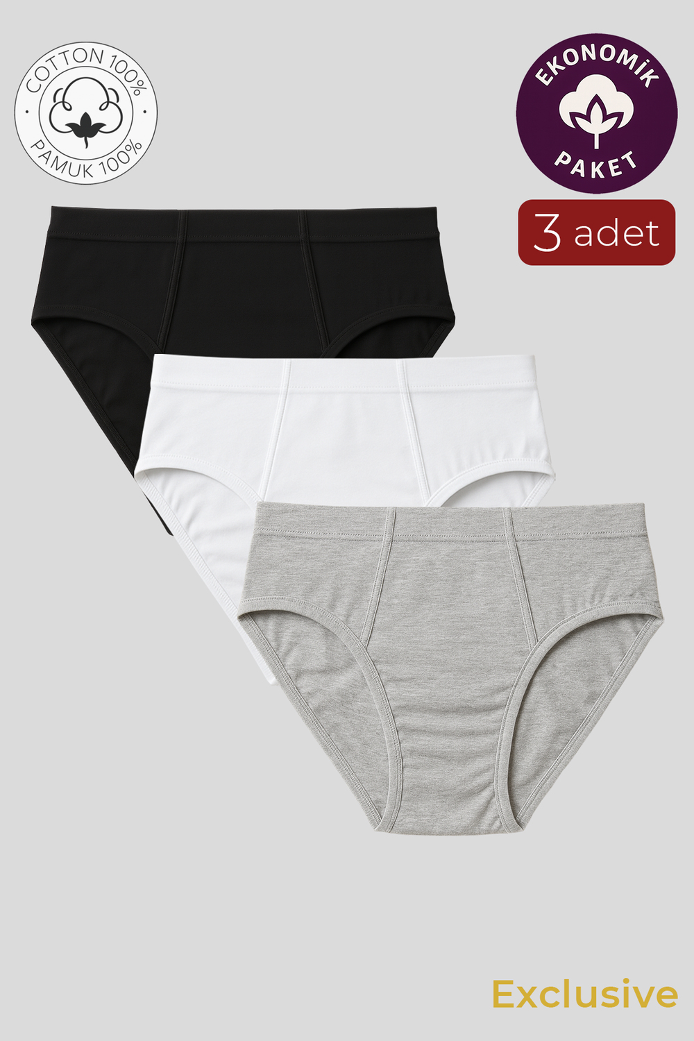 Erkek Klasik Pamuklu Slip Külot 3lü Paket – Karışık Renk | Asorti K0037