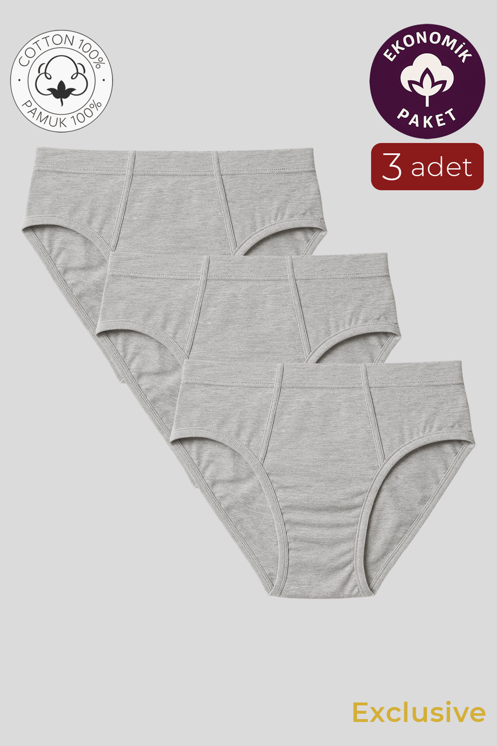 Erkek Pamuklu Süprem Slip Külot 3lü Paket – Rahat & Dayanıklı | Gri Melanj K0037