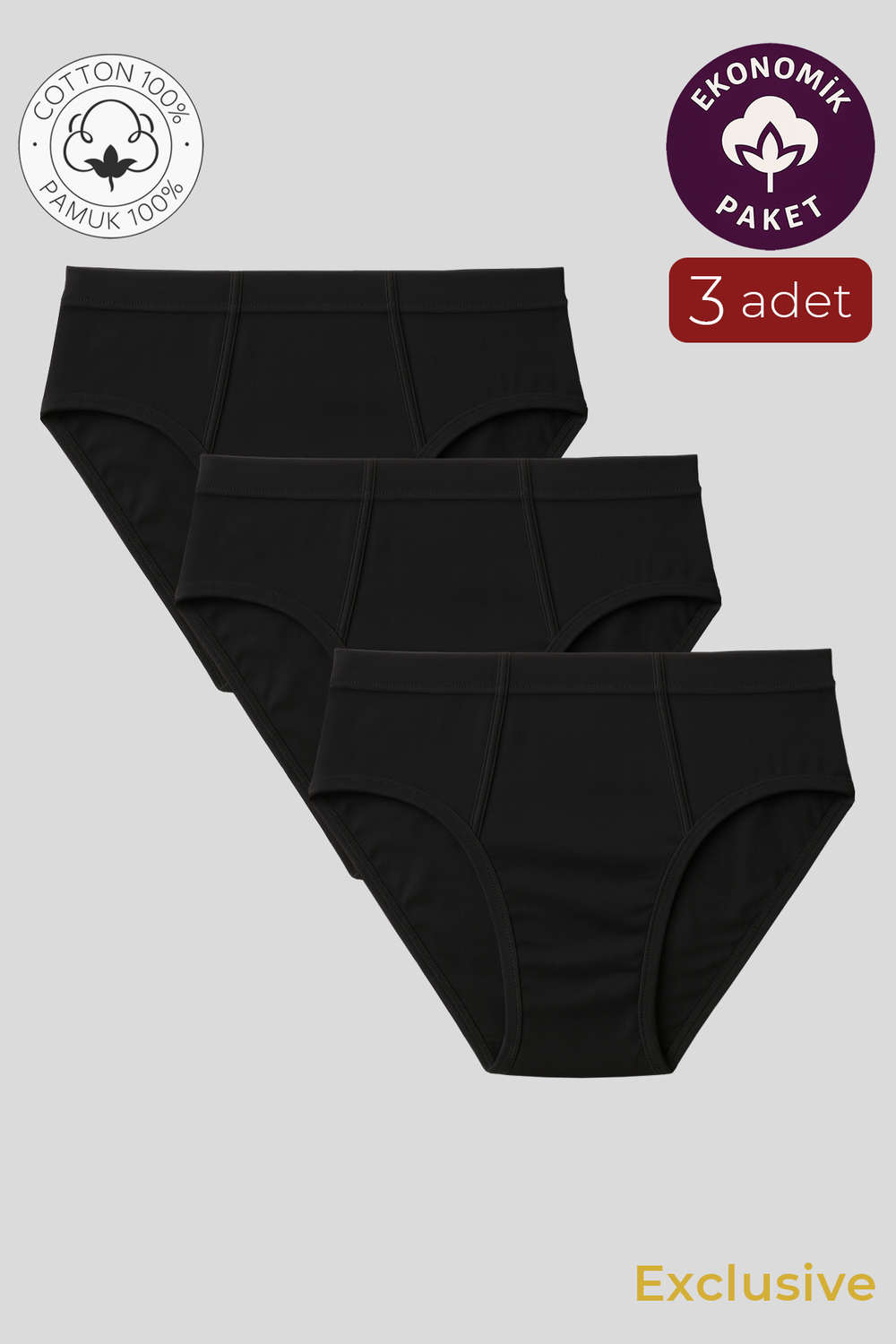 Erkek Pamuklu Süprem Slip Külot 3lü Paket – Rahat & Dayanıklı | Siyah K0037