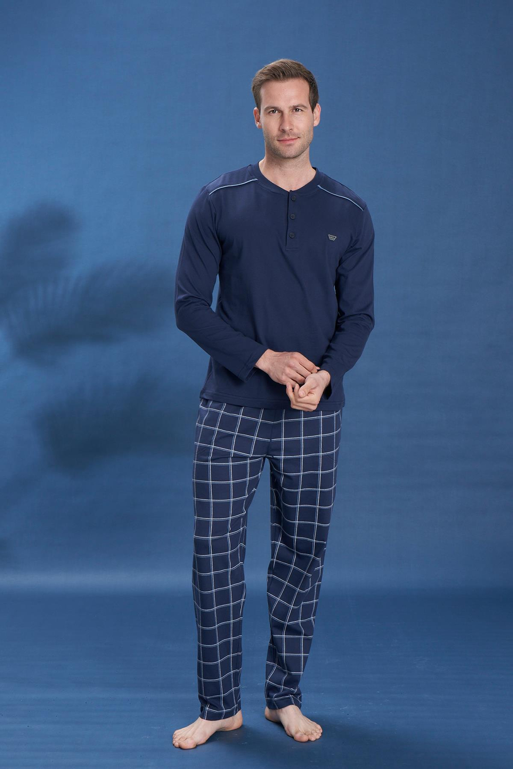 Erkek Penye Süprem Battal Önü Patlı Pijama Takımı | Koyu Lacivert 2153
