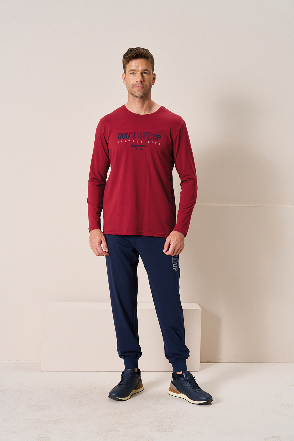 Erkek Penye Süprem Bisiklet Yaka Pijama Takım | Bordo 2197