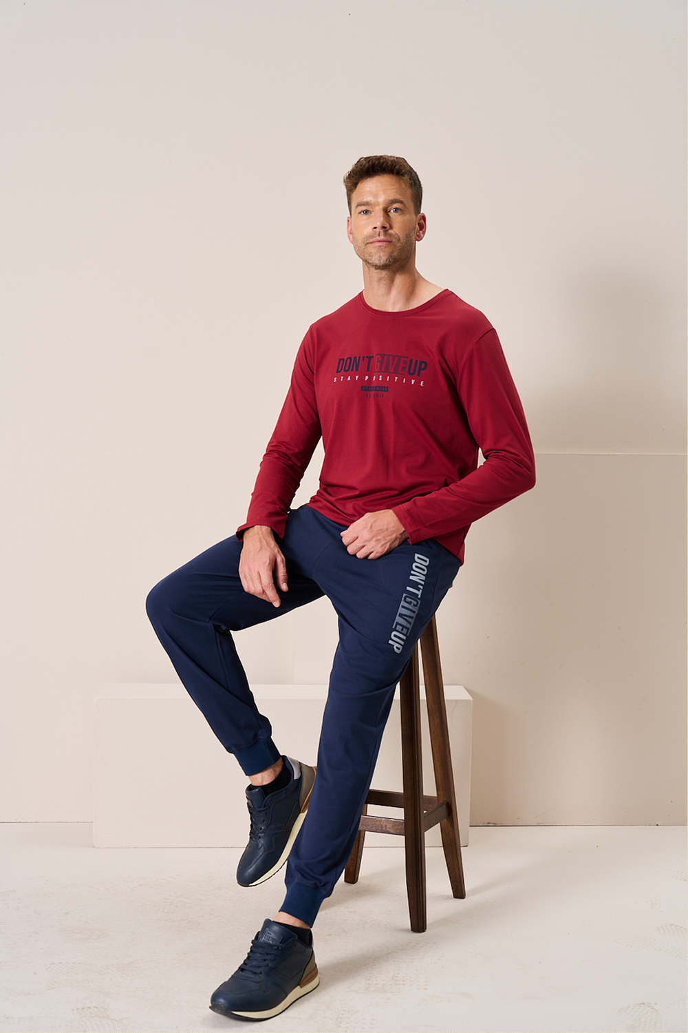 Erkek Penye Süprem Bisiklet Yaka Pijama Takım | Bordo 2197