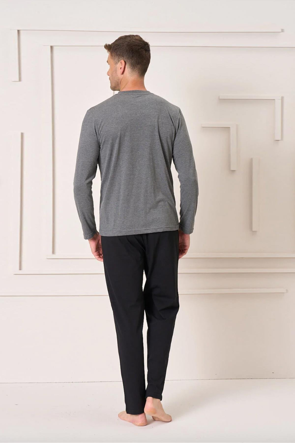 Erkek Penye Süprem Genç Önü Patlı Pijama Takımı | Antrasit Melanj 4107