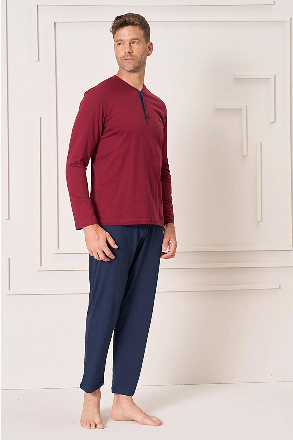 Erkek Penye Süprem Genç Önü Patlı Pijama Takımı | Bordo 4104