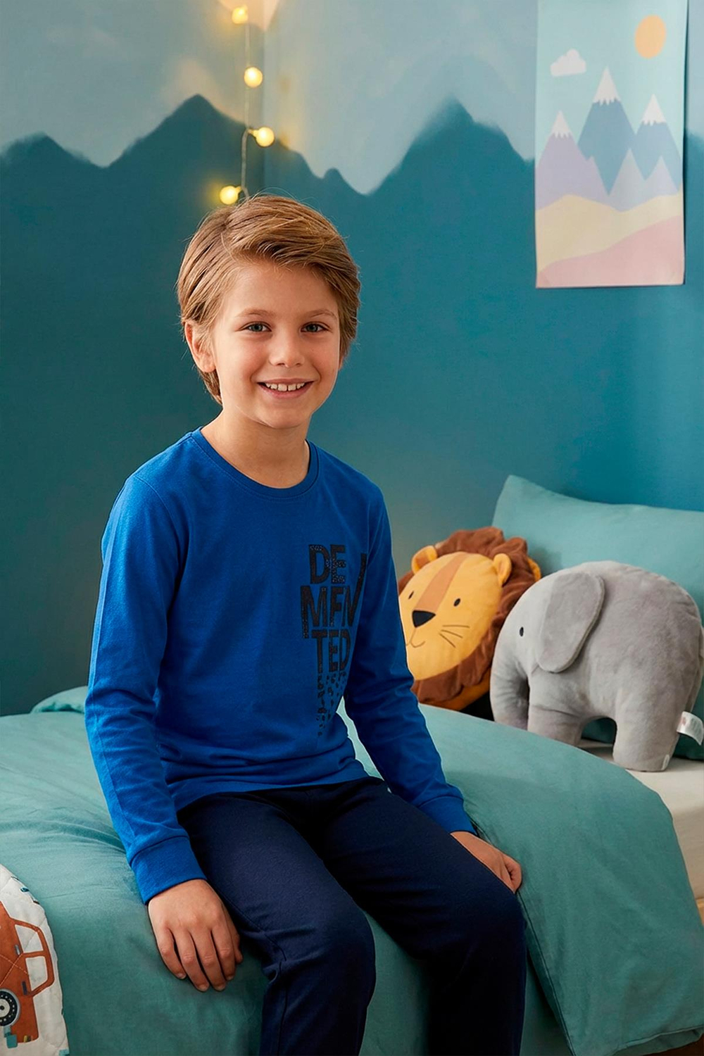 Erkek Çocuk İnterlok Bisiklet Yaka Pijama Takımı | Saks Mavi 107