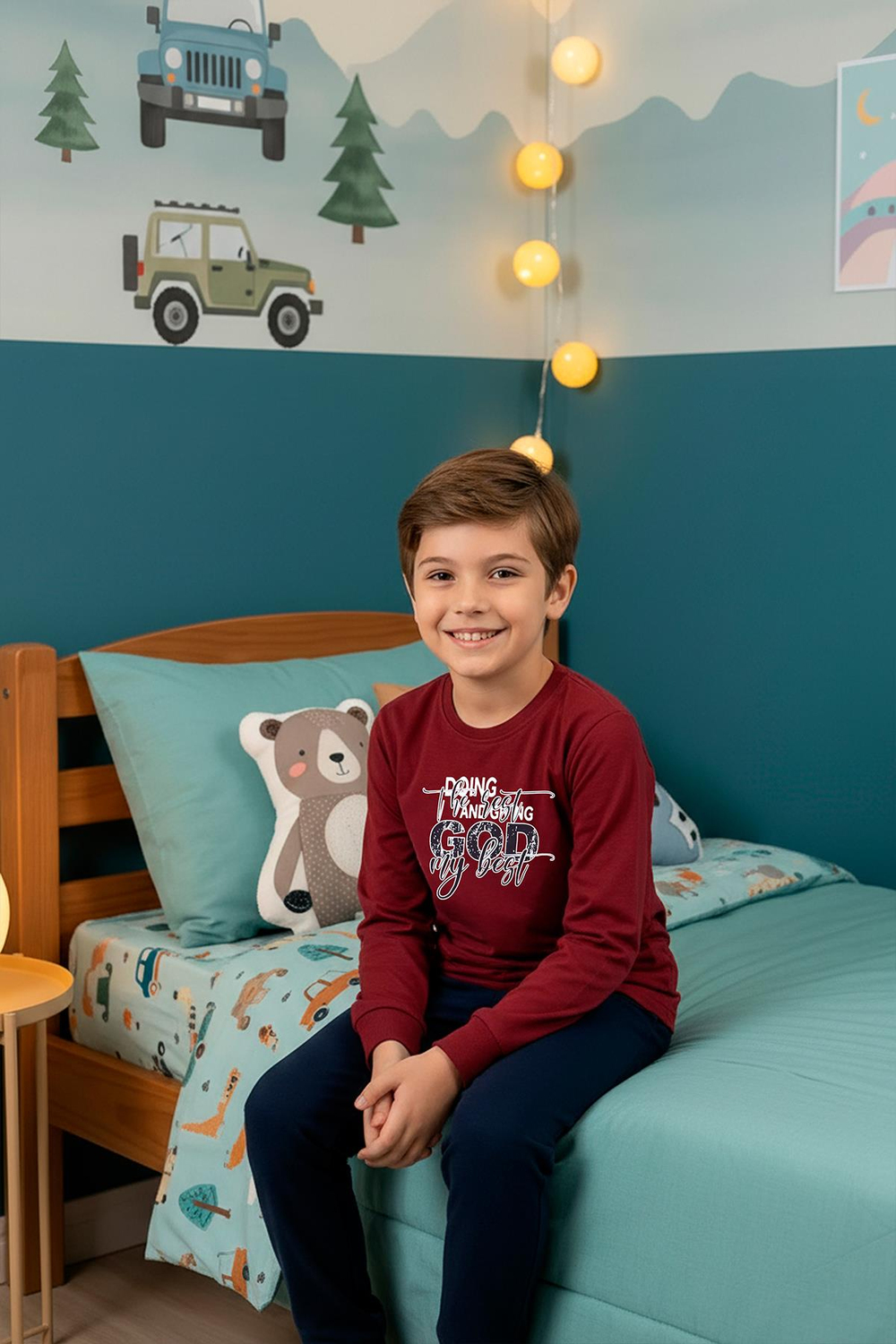 Erkek Çocuk İnterlok Bisiklet Yaka Pijama Takımı | Bordo 109