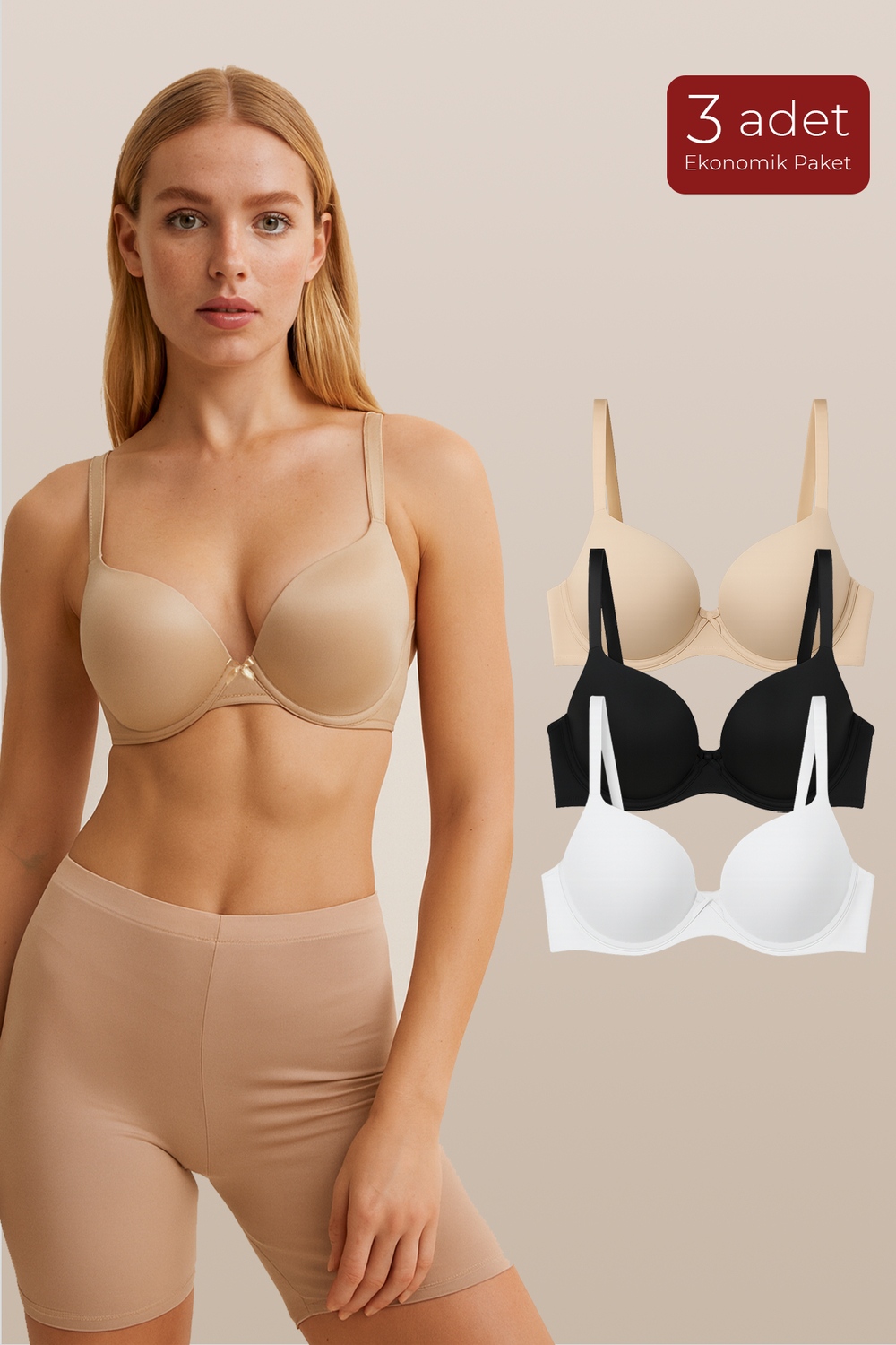 Kadın Basic B Kap Destekli Sütyen 3lü Paket – Rahat & Şık İç Giyim | Asorti 001